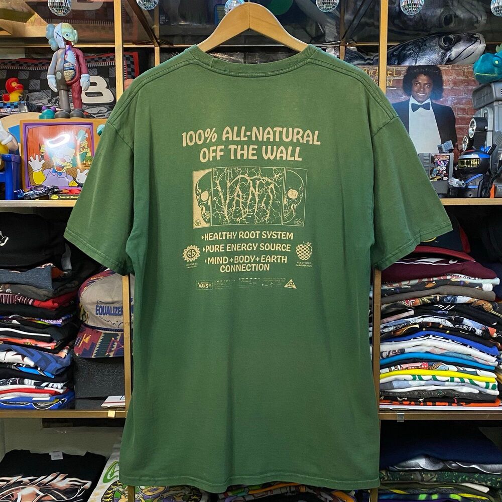 Vans Off The Wall Nature Tshirt XL Faded Forest Green Skulls 100% All Natural